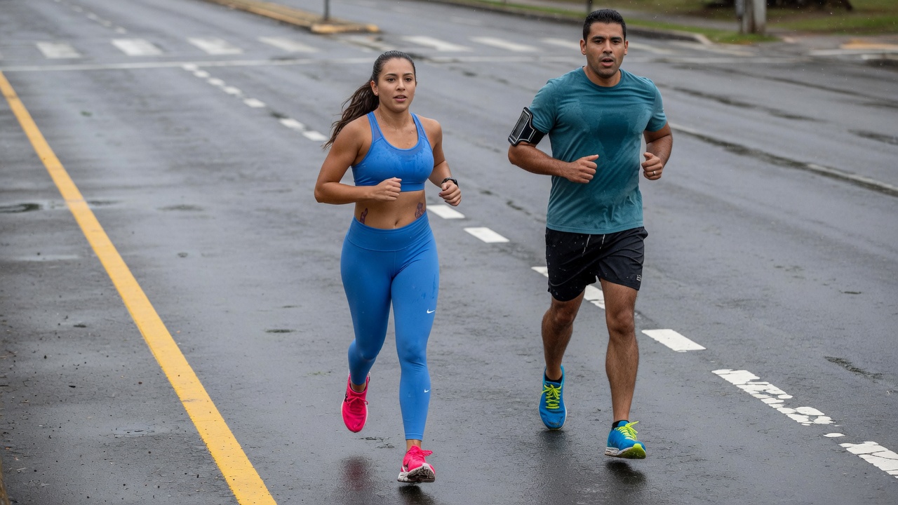 Two people running outdoors